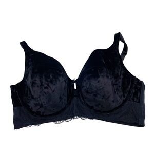 Cacique T-Shirt Bra Black Velvet Lace Trim Keyhole Front Size 44DD Lightly Lined